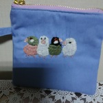 小鳥刺繍ミニポーチ