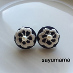 再販☆刺繍☆くるみボタンのピアス