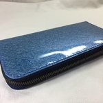 (年末特価品)本革  エナメル質ブルー レザーウォレット 長財布