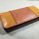 (年末特価品)本革  キャメル&レッドオレンジ  オリジナルデザイン レザーウォレット・長財布