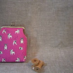 ブルドッグ柄（ピンク）がま口／シガレットケース～ポーチにも
