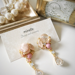 ピンクビジュー&雫ガラスチャーム ピアス