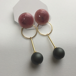 再販★スモーキーピンク×モスグリーン 大ぶり ピアス