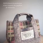 冬のtote*ウールチェックでトートバック*緑ｘ桃チェック