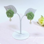 【再販】和モダン お花の水引イヤリング  青磁色
