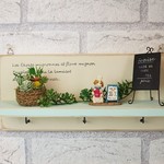 【キーフックシェルフ(ミントグリーン&ホワイト)】フック4個　別注品　