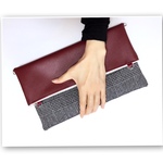 ☆19830701hm様オーダー商品☆クラッチバッグ風ショルダーポーチ＊グレンチェック×フェイクレザー（ダークレッド）Ｓ－３０（調節肩紐付）