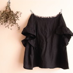 COLOR LINEN フリルチュニック *ブラック*　size FREE