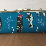 【T様受注分】鳥獣戯画風とゴールドドットのがま口長財布