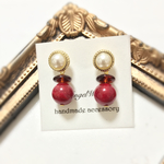 赤•ヴィンテージ風2wayパールとドイツ製アクリルピアス