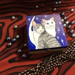 原画●猫（サバトラ、白猫）の木箱 no.19●イラスト●アート●絵●小物入れ●絵画