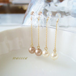 pendulum pearl～スワロフスキー＊クリスタルパールのチェーンイヤリング　樹脂ノンホールピアス　waccca 