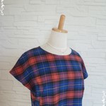 SALE コットン１００％起毛チェック☆フレンチワンピース☆ネイビーレッド