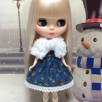 ワンピース& ホワイトショール セット ブルー小花柄  ( ブライス、リカちゃん)