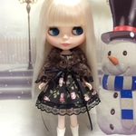 ワンピース& ボアショール セット ダークブラウン 薔薇柄  ( ブライス、リカちゃん)
