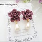 ♡Ｒｏｓｅ＆ｐｅａｒｌ♡ボルドー♡イヤリング♡