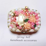 ミラー付サプリメントケース　cat with rose moon pink ゴールド　レジン