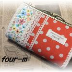 Ｗファスナー　20㎝　カン付き　がま口　オレンジ　小花　ドット