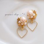 ☆175 冬空のパールビジューピアス    オープンハート