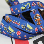 ドイツ 刺繍リボン 1m-工事現場で働く車 ブルー
