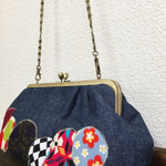 デニム◇どでかクラッチ◇ショルダー◇２way◇がま口