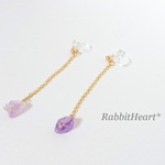 天然アメジストのラフカット　ノンホールピアス