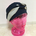 チェックストライプ切替ヘアターバン