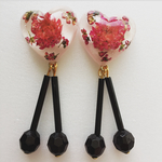 押し花レジンぷっくりハートビーズ イヤリングorピアス