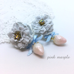 お花とイチゴのおめかしイヤリング/ピアス（ダスティブルー）