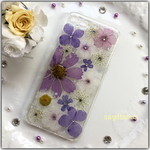 iPhone7  ソフト押し花スマホケース    パープル