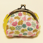 お花のがまぐち（正面 リバティ × まち てぬぐい　栗）