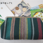 スマホも入るたっぷり収納力！グリーンドビー織がまぐち長財布