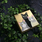 原画●3匹の猫（黒猫、白猫、サバトラ）の木箱③●小物入れ●絵●絵画●イラスト●アート