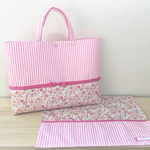 《rie様オーダー品》花柄✕ピンクストライプ♡リボンレッスンバックセット【入園・入学】