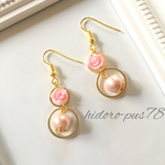 桃色珊瑚のコットンパールのrose ピアス/イヤリング