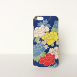 【 KIMONO 】希少☆アンティーク着物iPhoneケース(青に色牡丹)