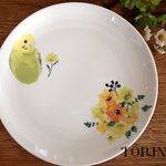 セキセイインコグリーンとお花　お皿　