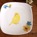 セキセイインコ　イエローお花　お皿　　