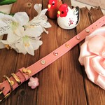 特別デザイン本革手縫い首輪25~32.5桜水琴鈴・プラストーン調・お花C36　
