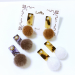 スクエアべっこう×ファーのピアス/イヤリング