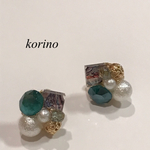 レジンとビジューとパールのピアス