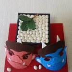 ちりめん  節分  置き物(赤鬼、青鬼お面)