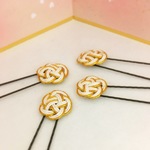 新春特価》金と白の水引きお花ミニかんざし 着物のヘアアレンジ 4個セット