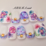 Ｓ*ホワイトマーブルお花ネイル