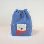かわいい白くまアップリケの巾着袋（ブルー）