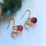 ゆらゆら揺れるさくらんぼのピアス 〜ローズピンク クリア〜
