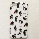 【iPhone】黒しば犬たくさんホワイトスマホケース