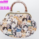 「erikonaha様のご注文品」(つぶらな瞳の猫）気持ち華やぐがま口バッグ（超特大！口金26センチ・木の持ち手））