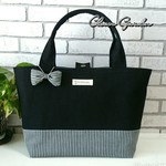 帆布☆リボントートバッグ   L【デニムストライプ】