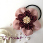 再販4✴︎ヘアゴム/クリップ/コサージュ♡happiness flower♡モーブピンク×サテンボルドー♡